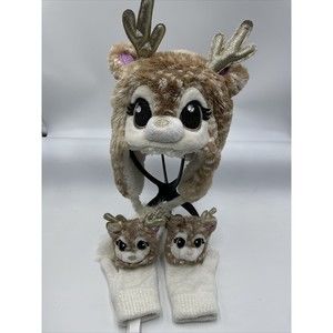 Justice Girls reindeer hat and gloves size OS Christmas 3C